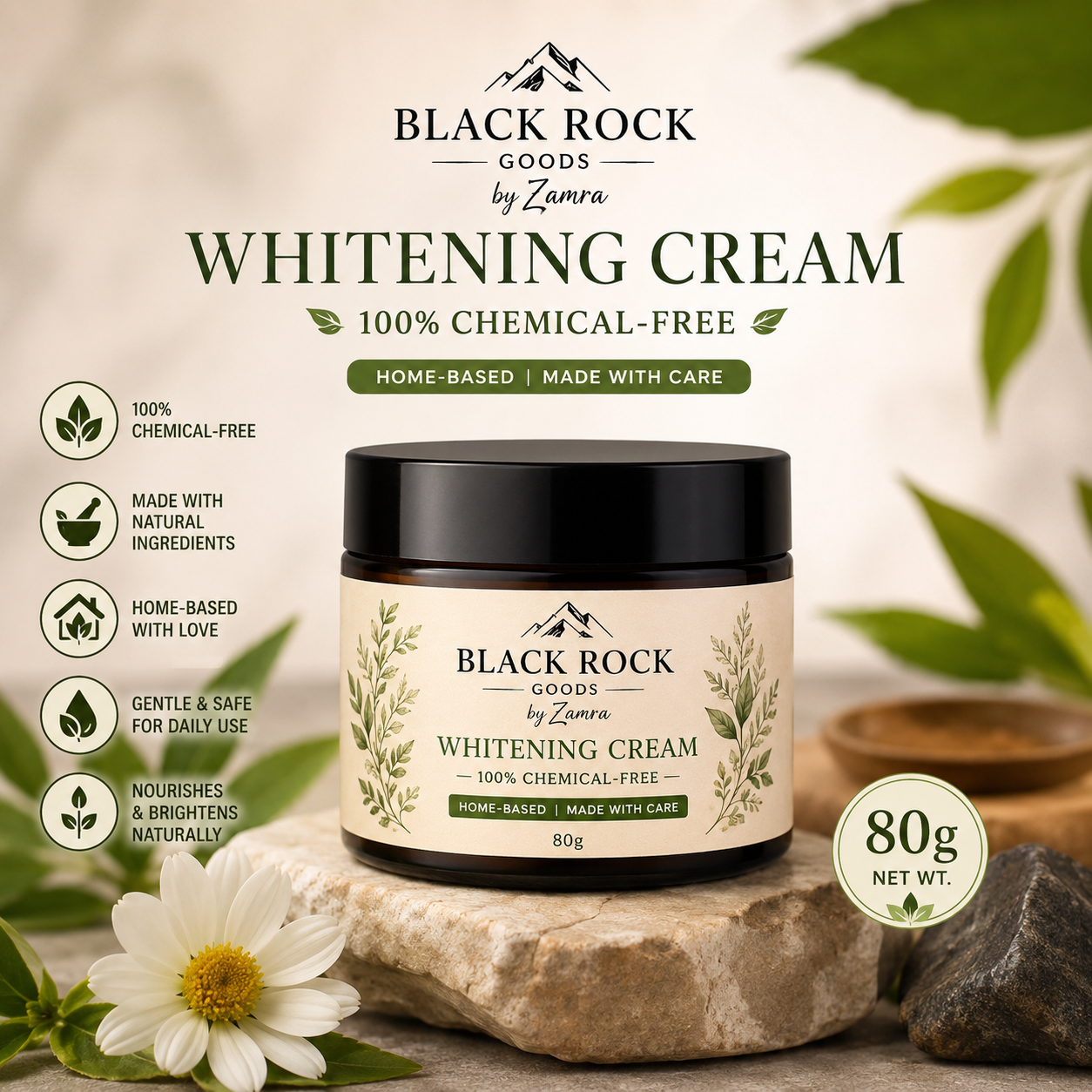 Black Rock Goods by Zamra – Whitening Cream 100% Chemical-Free | Home-Based | 80g