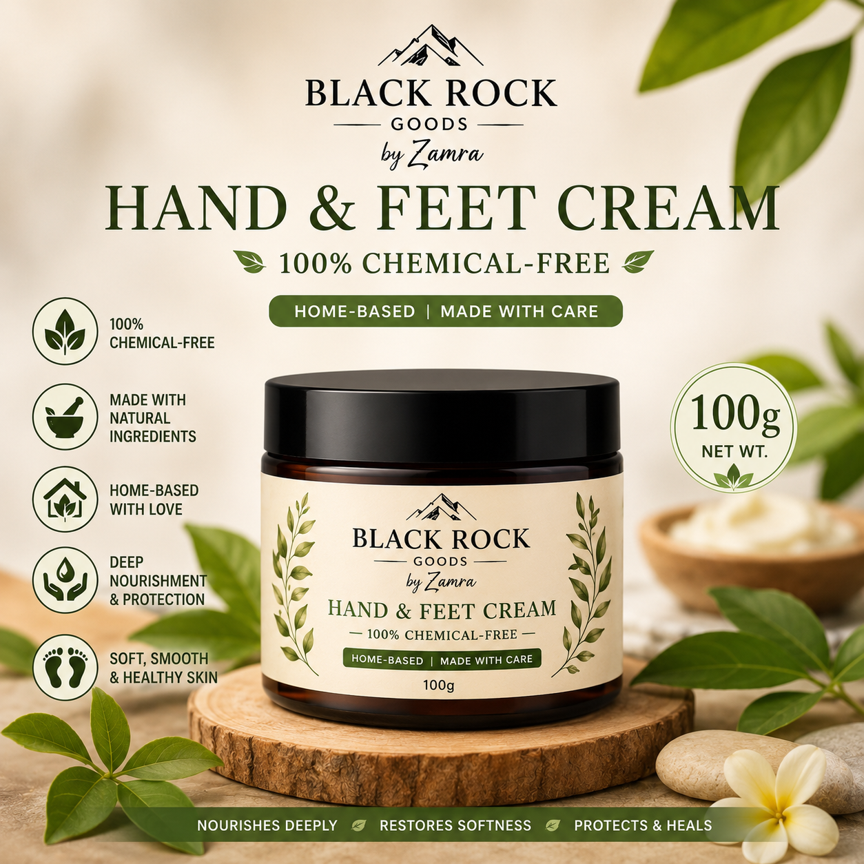 Black Rock Goods by Zamra – Hand & Feet Cream 100% Chemical-Free | Home-Based | 100g